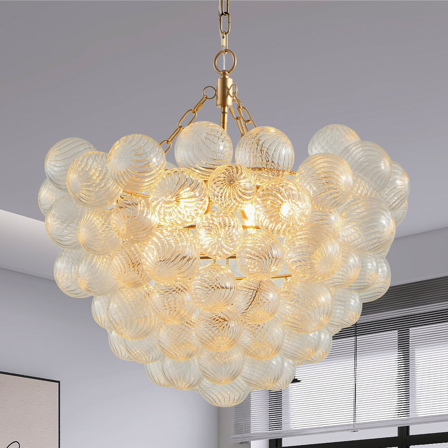 23.6" Gold Chandelier with Threaded Glass Globe - view 2