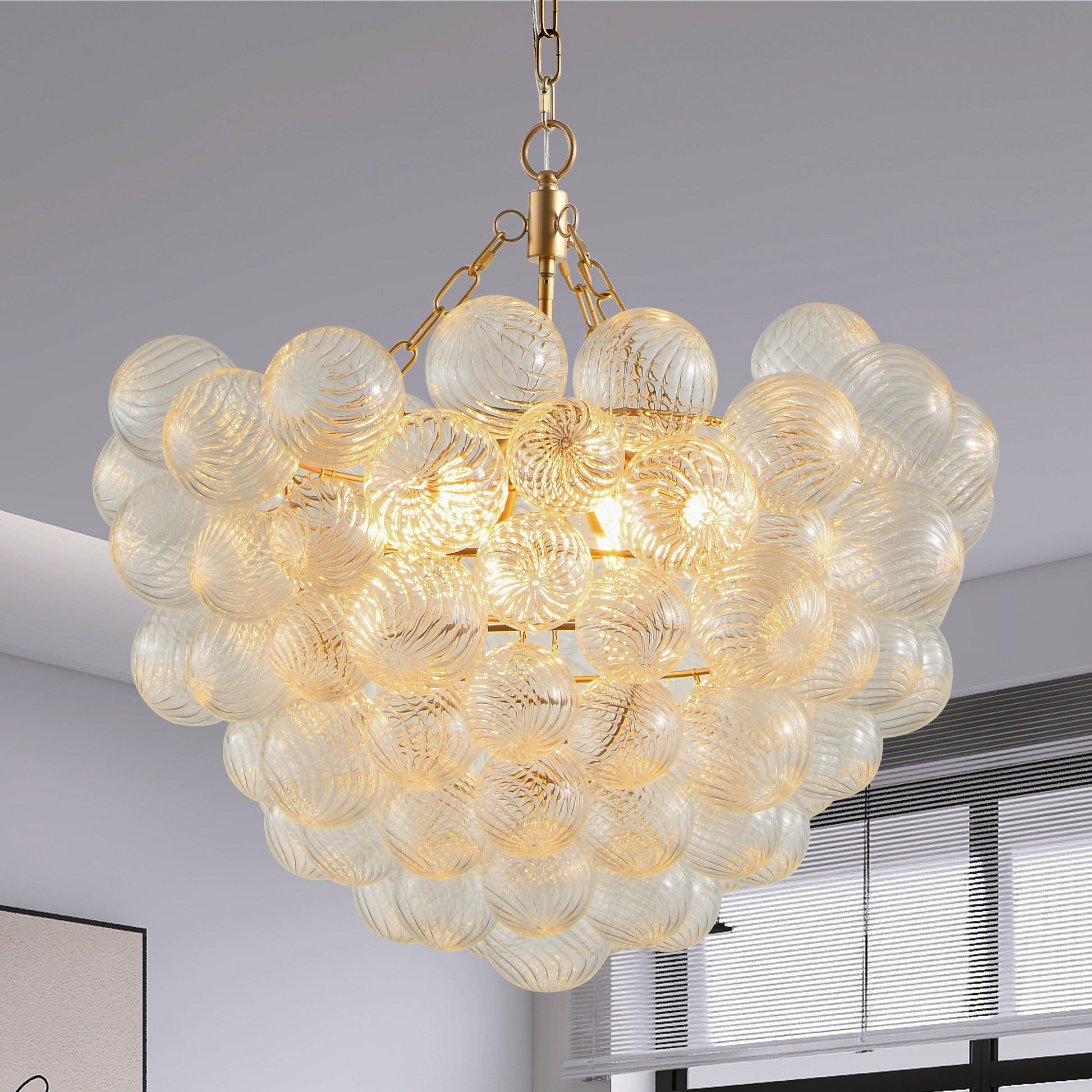 23.6" Gold Chandelier with Threaded Glass Globe - view 2