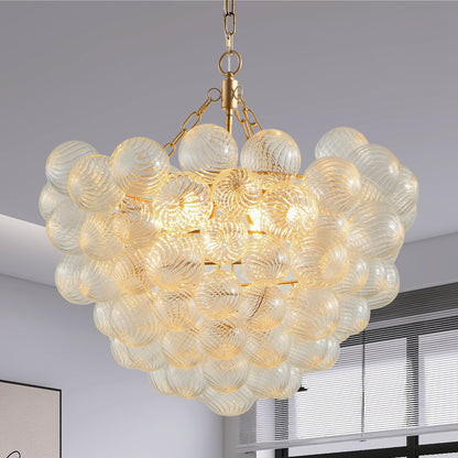 23.6" Gold Chandelier with Threaded Glass Globe - view 2