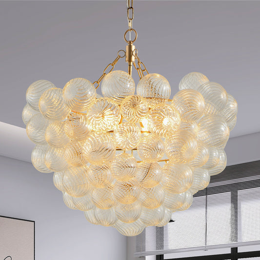 23.6" Gold Chandelier with Threaded Glass Globe - view 2