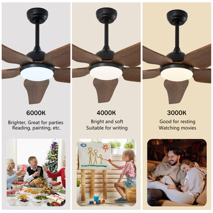 52" Black Brown Reversible Ceiling Fan with Light - view 9