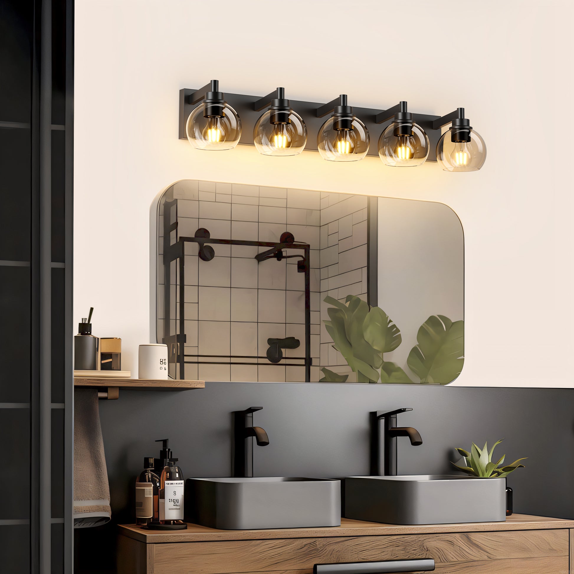 5-Light Black Vanity Light with Globe Glass Shades - view 3