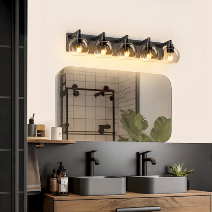 5-Light Black Vanity Light with Globe Glass Shades - view 3