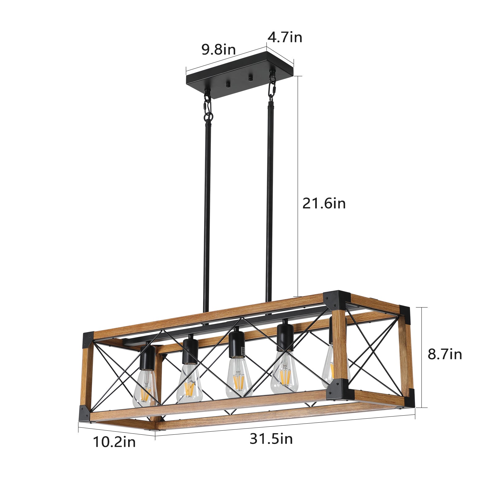 32" 5-Light Walnut Farmhouse Rectangle Chandelier - view 8