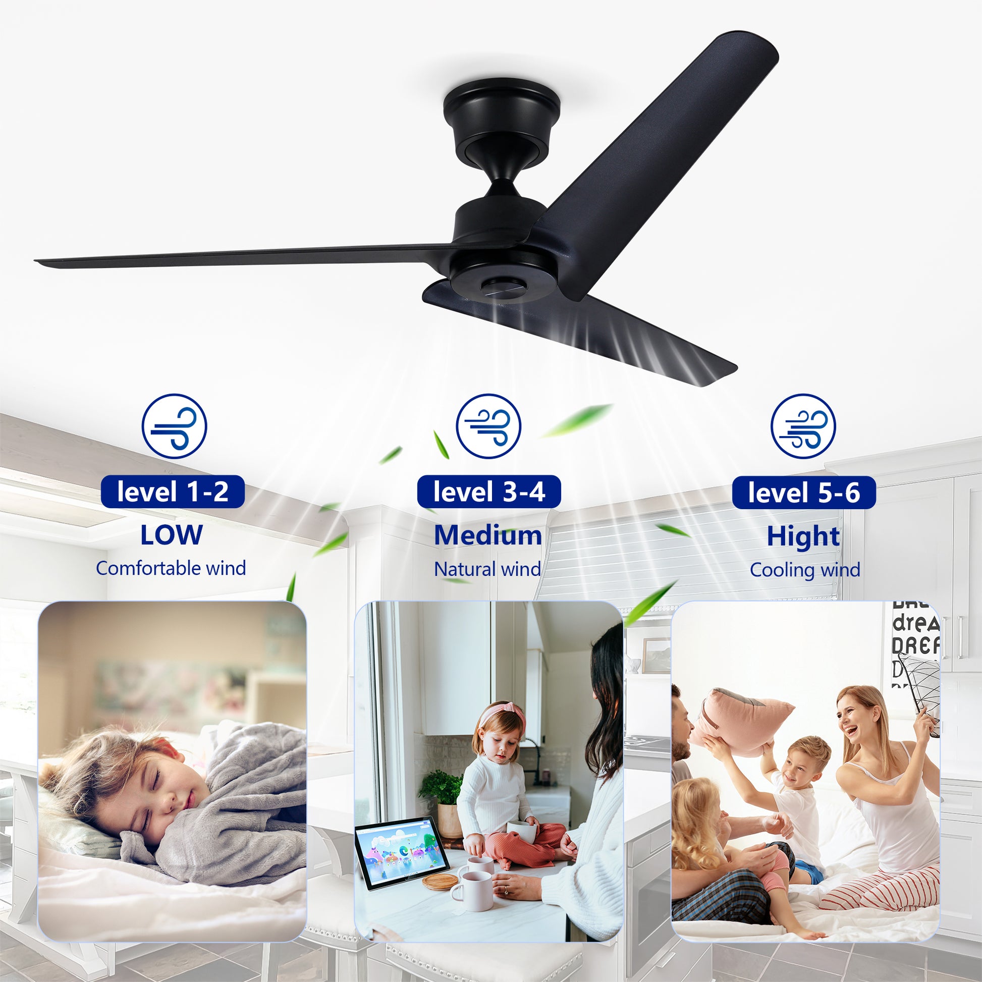 52" Black 3-Blade Ceiling Fan with Remote - view 11