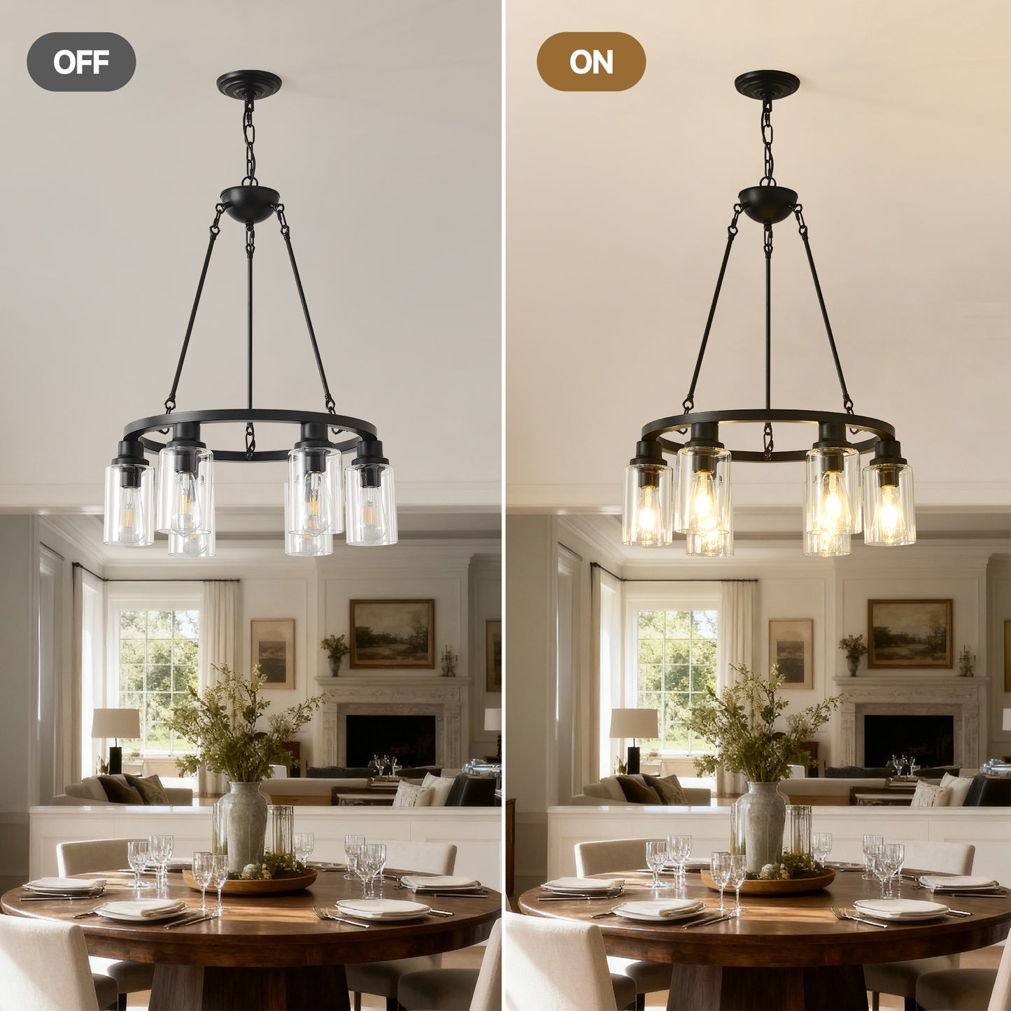 6-Light Matte Black Wagon Wheel Chandelier - view 6