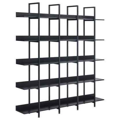 71" Black Industrial 5-Tier Metal Frame Bookcase