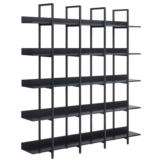 71" Black Industrial 5-Tier Metal Frame Bookcase