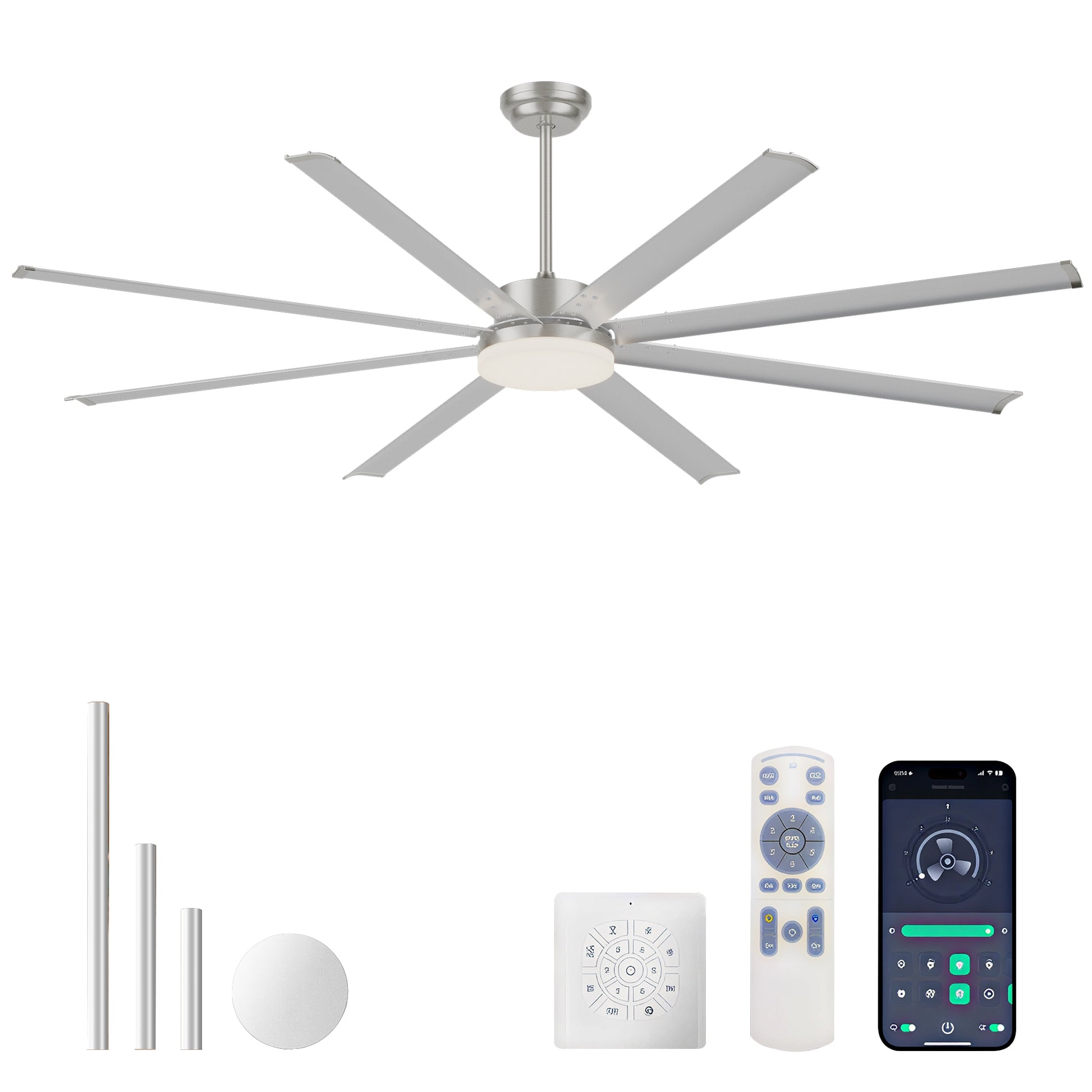 88" Silver Industrial Aluminum Ceiling Fan with Remote