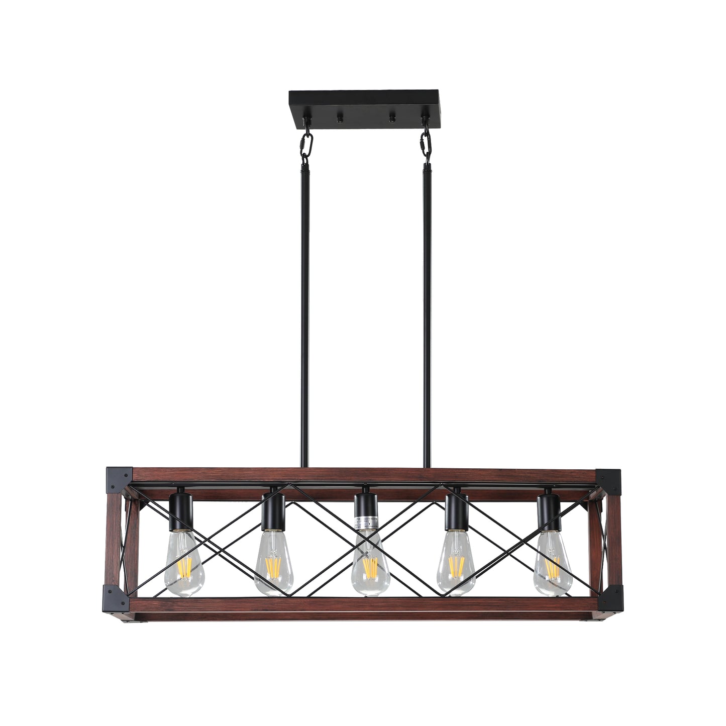 32" 5-Light Red Wood Farmhouse Rectangle Chandelier - view 13