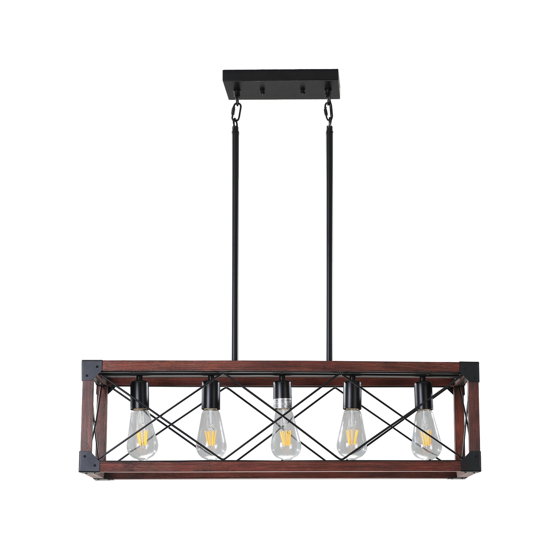 32" 5-Light Red Wood Farmhouse Rectangle Chandelier - view 13