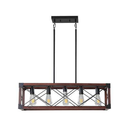 32" 5-Light Red Wood Farmhouse Rectangle Chandelier - view 13