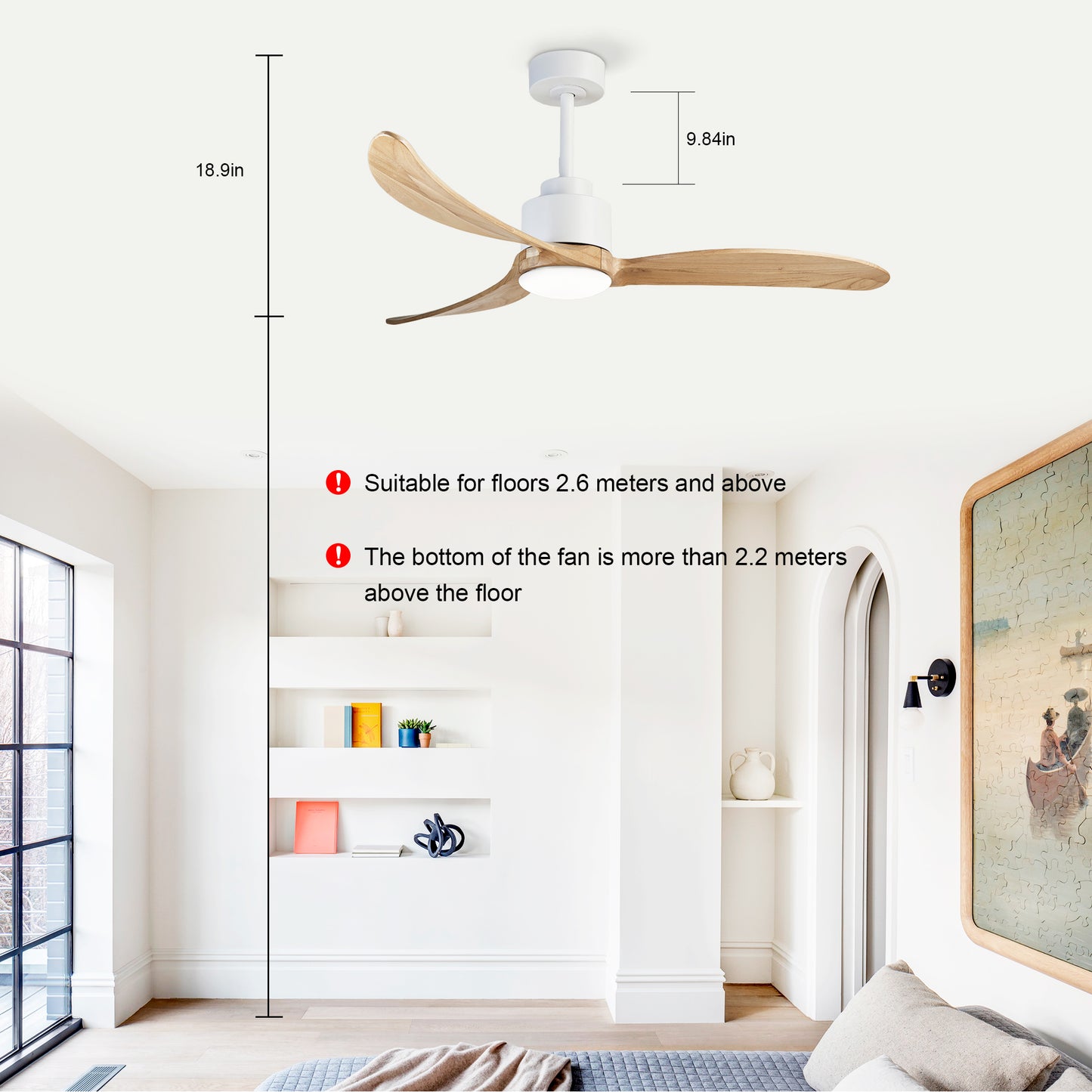 52" White & Natural Wood Ceiling Fan with Dimmable LED - view 6