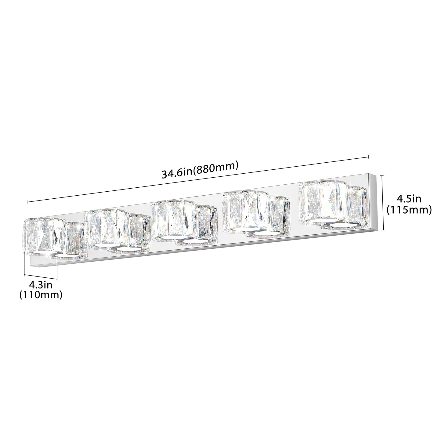 35" 5-Light Chrome Crystal LED Vanity Light - view 12