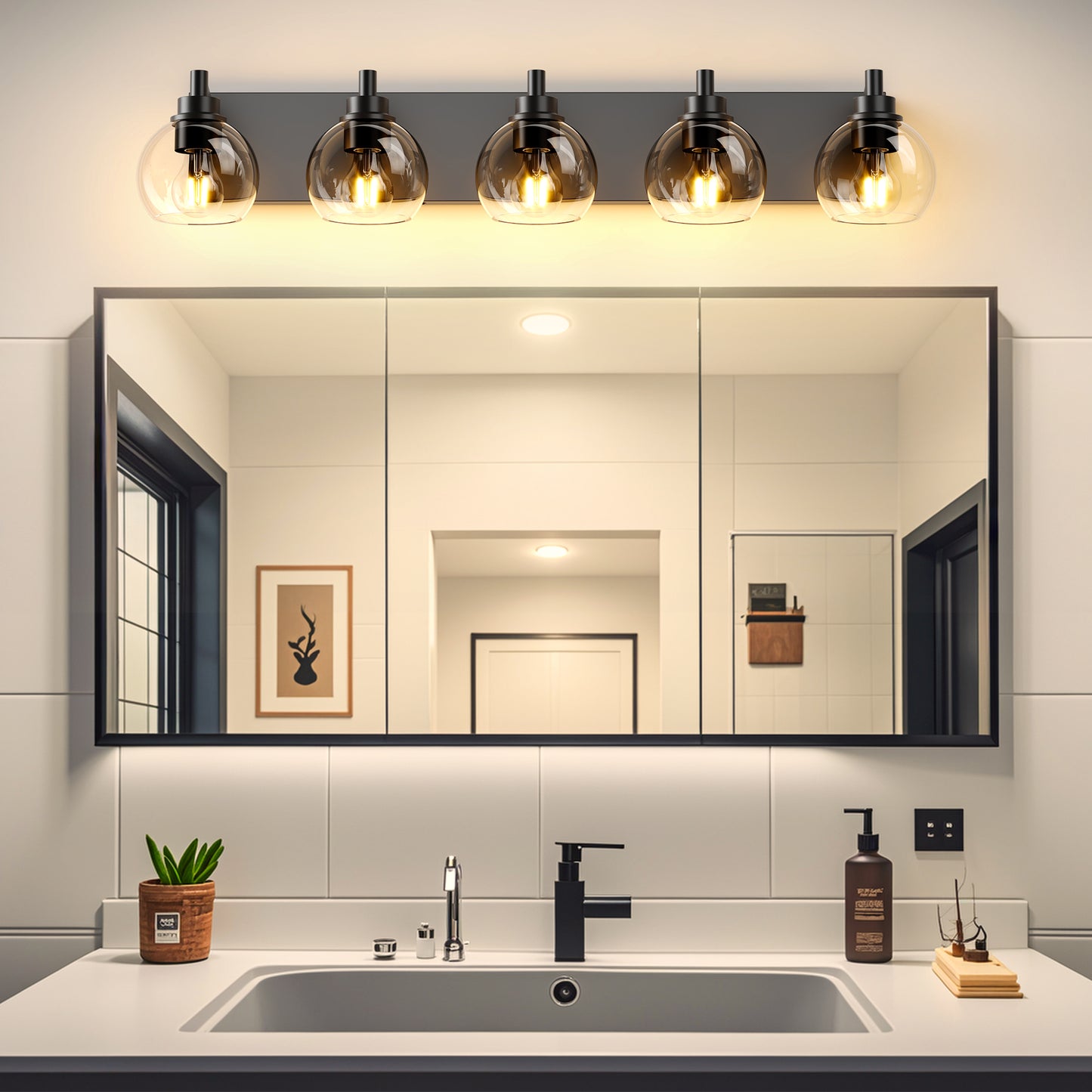 5-Light Black Vanity Light with Globe Glass Shades - view 2