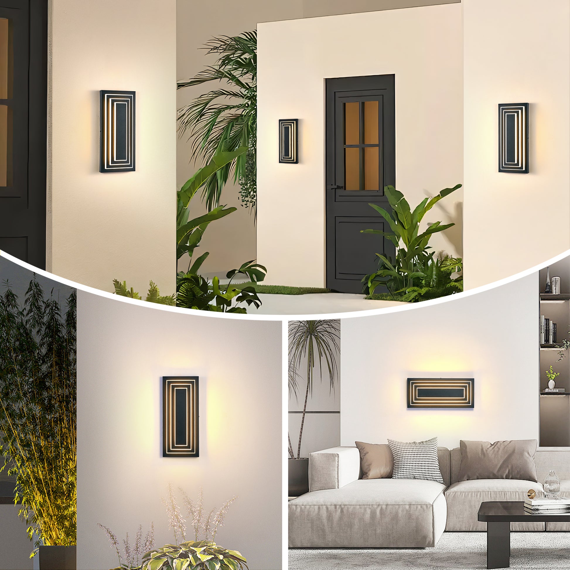 15.7" 3-Tier Black LED Outdoor Wall Light, Set of 2 - view 3