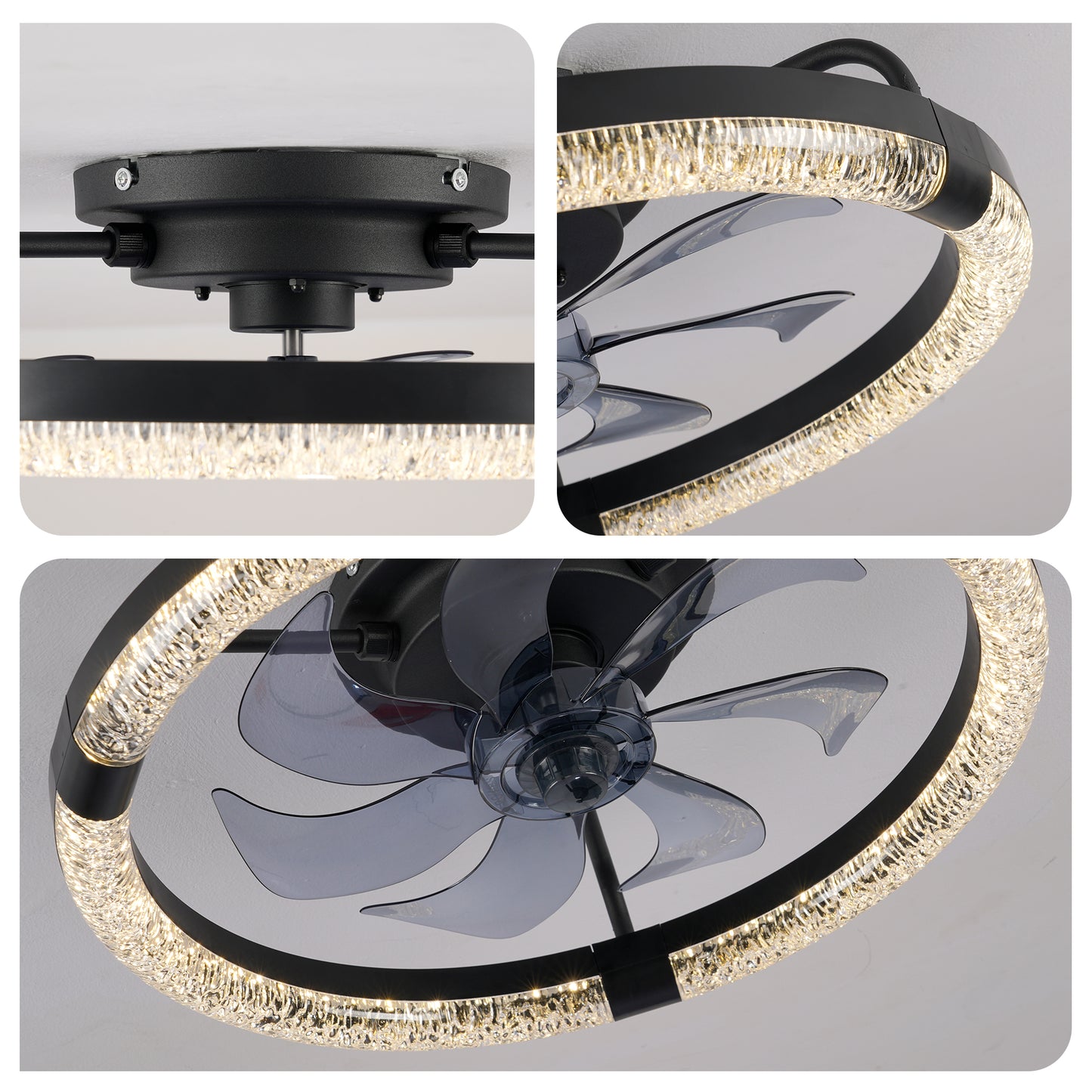 20" Matte Black Flush Mount Ceiling Fan with Dimmable LED - view 15