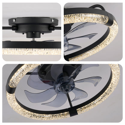 20" Matte Black Flush Mount Ceiling Fan with Dimmable LED - view 15