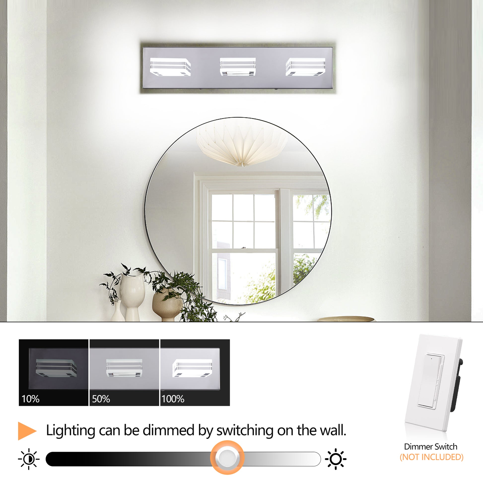 3-Light Chrome Bathroom Vanity Light, Dimmable LED - view 4