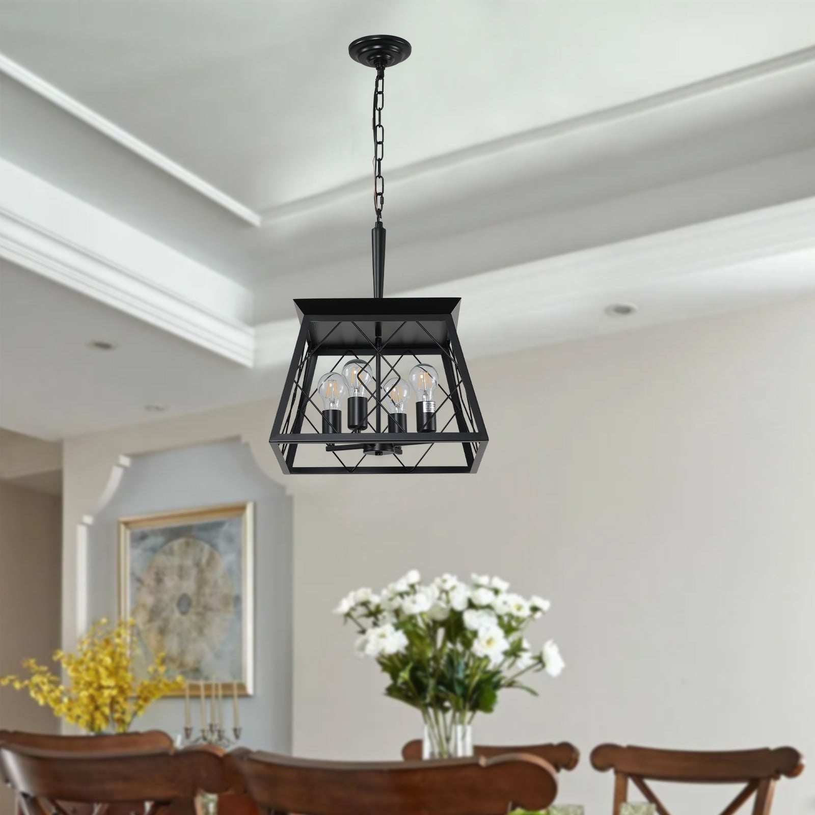 16" 4-Light Black Industrial Cage Chandelier - view 6