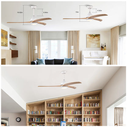 52" Matte White Solid Wood Ceiling Fan with Remote - view 9