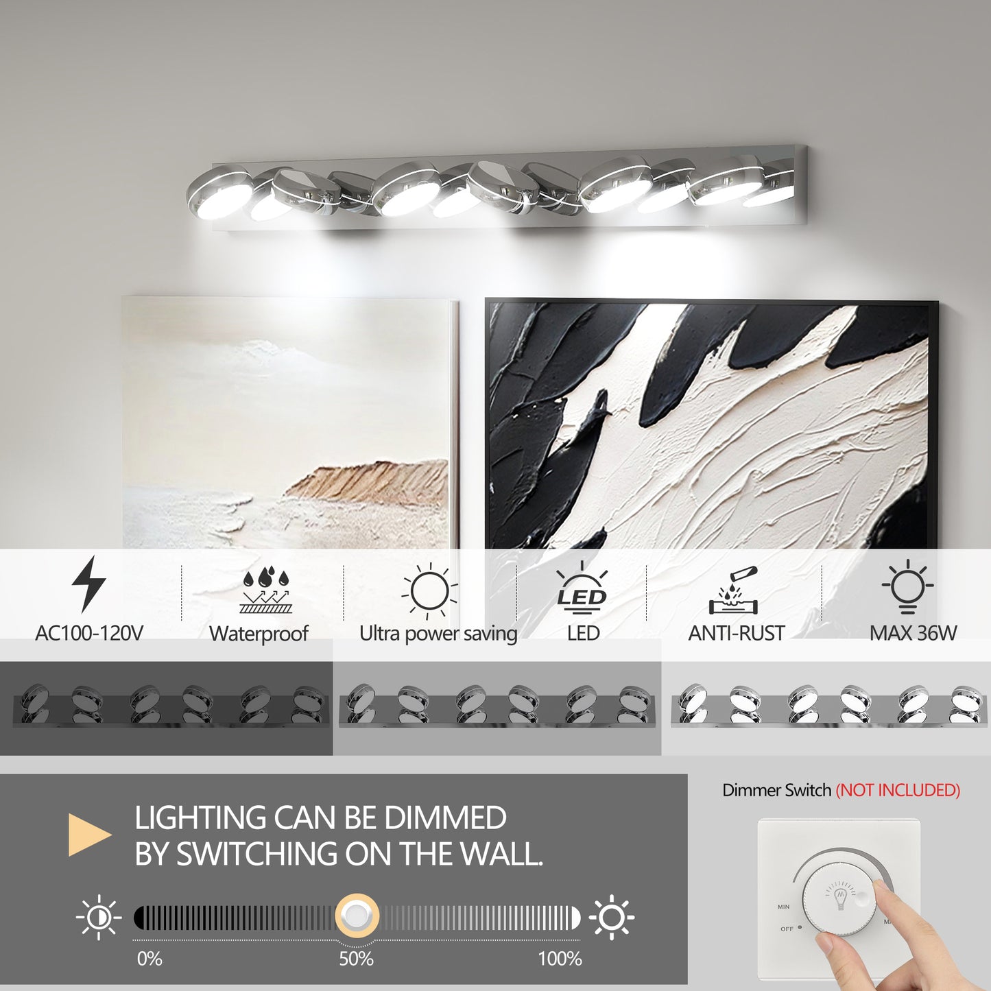 43" Modern 6-Light Chrome LED Vanity Light - view 4
