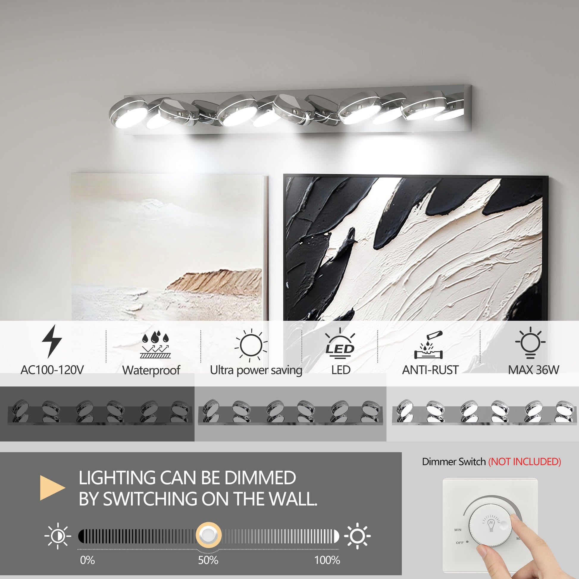 43" Modern 6-Light Chrome LED Vanity Light - view 4