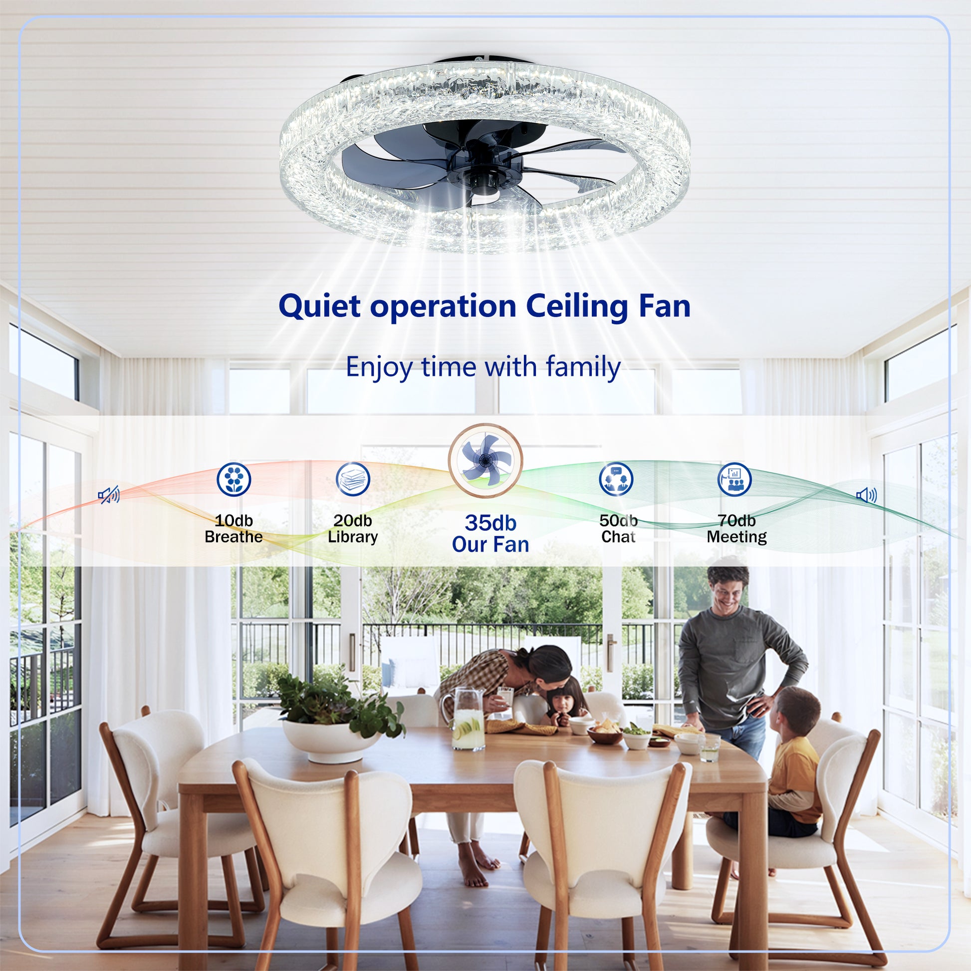 Matte Black Acrylic Ice Brick Ceiling Fan with Dimmable LED - view 12