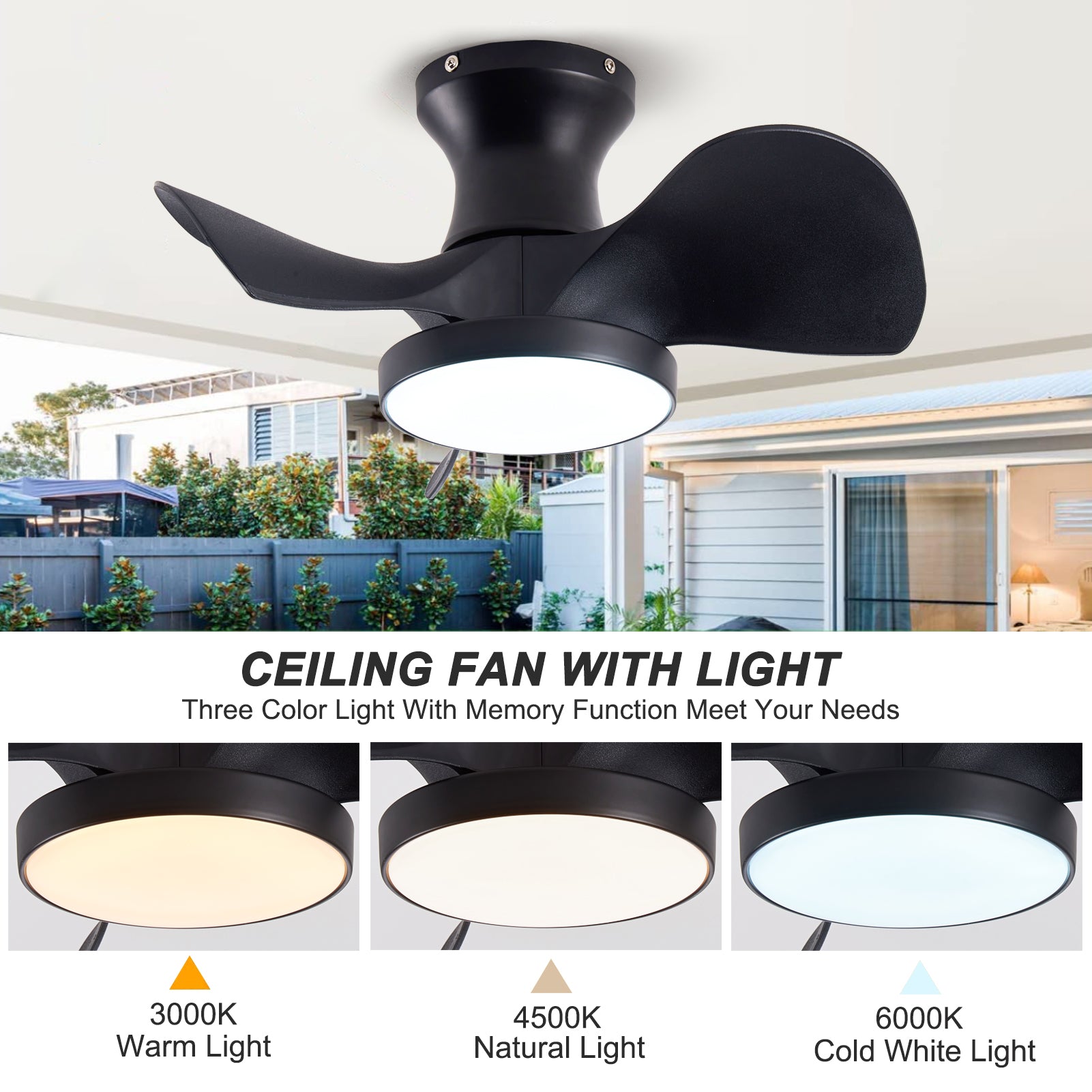 Matte Black Ceiling Fan with Light & Remote - view 9