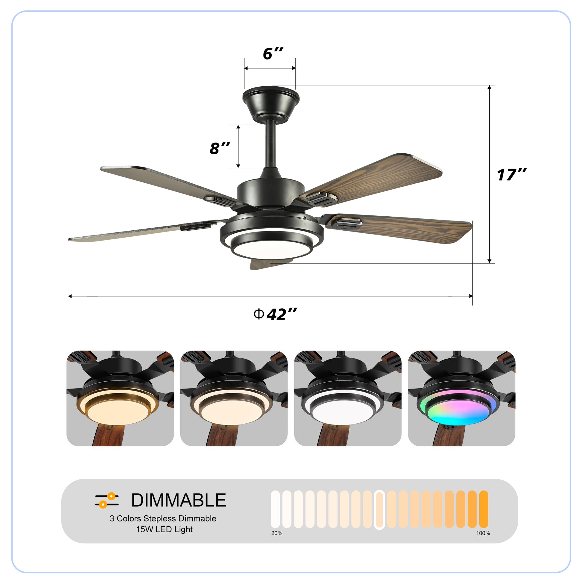 42" Matte Black Ceiling Fan with Dimmable LED Light - view 7