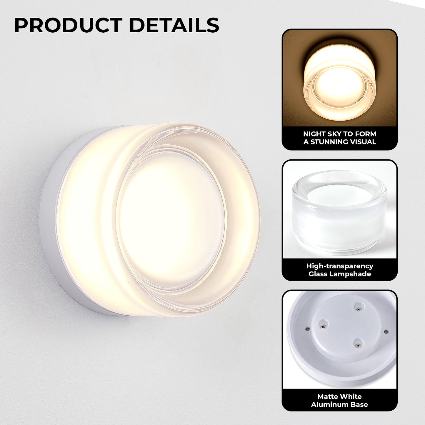 White Round Glass LED Indoor Outdoor Wall Light - view 3