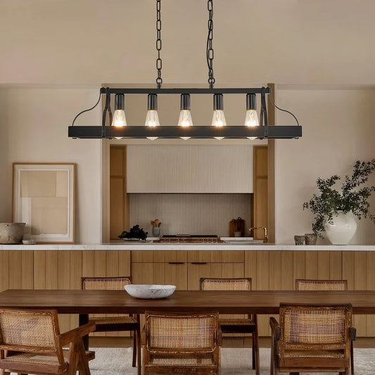 34" 5-Light Matte Black Industrial Linear Chandelier - view 2