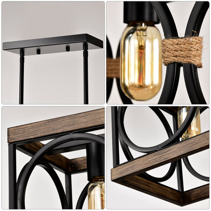 31.6" 4-Light Wood & Black Farmhouse Chandelier - view 11