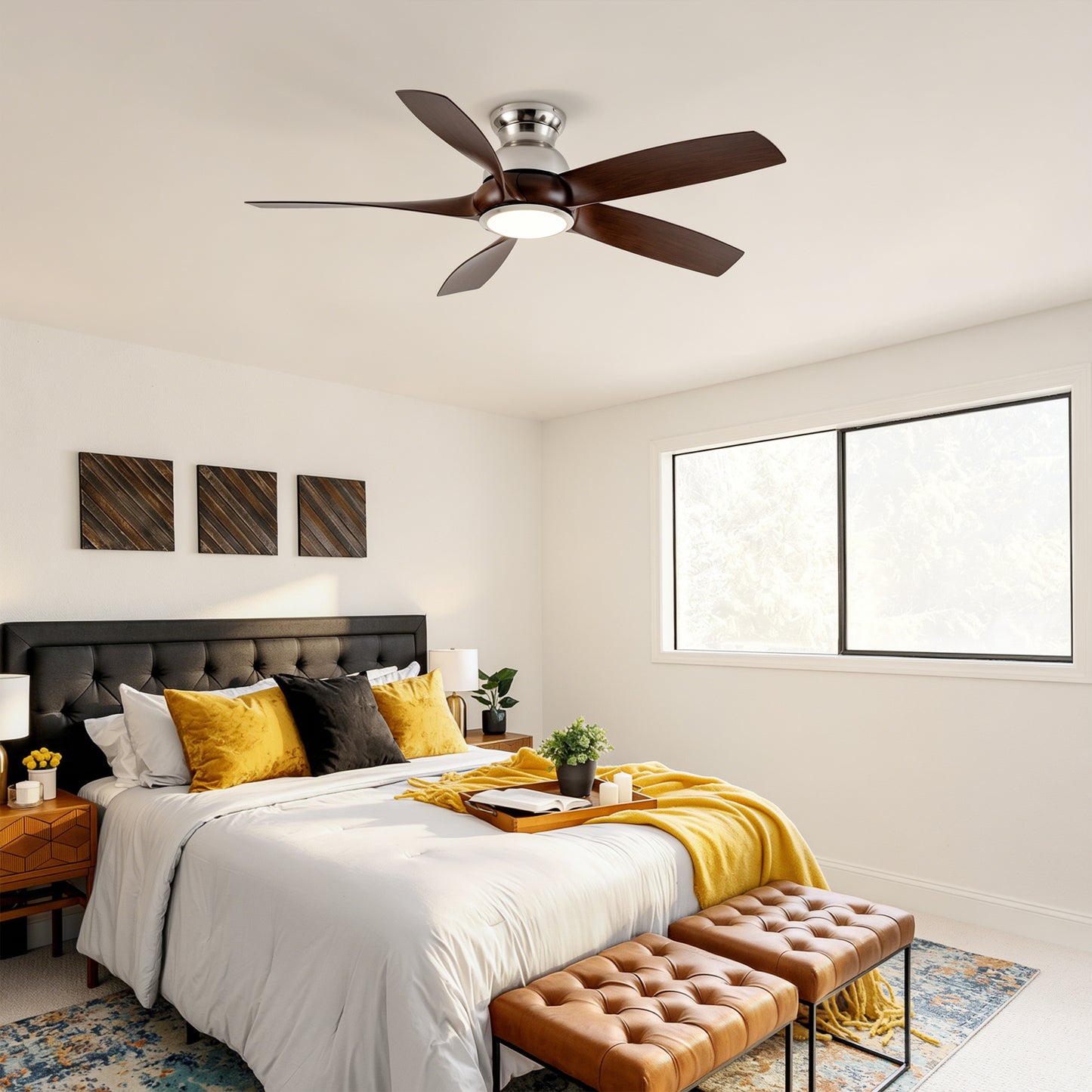 56" Nickel & Wood Ceiling Fan with Remote - view 4