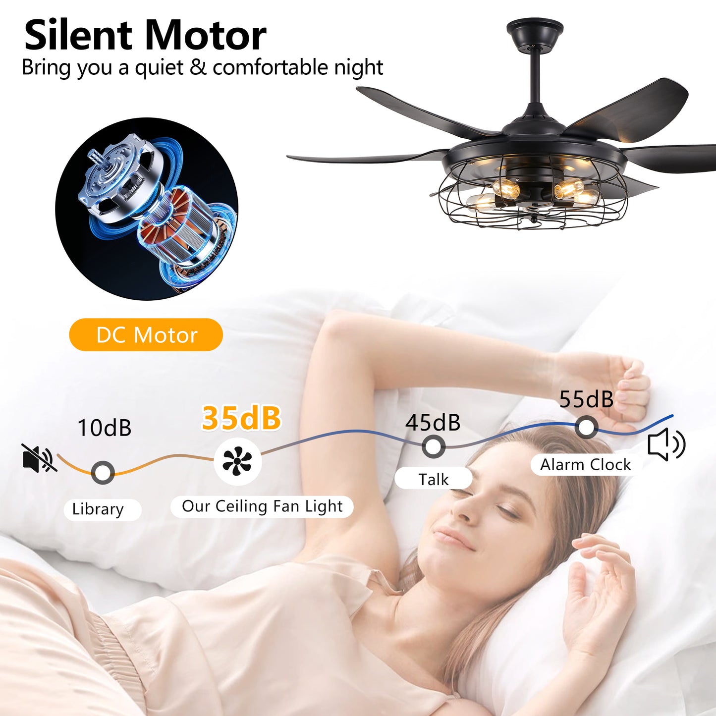52" Black Industrial Caged Ceiling Fan with Light - view 7