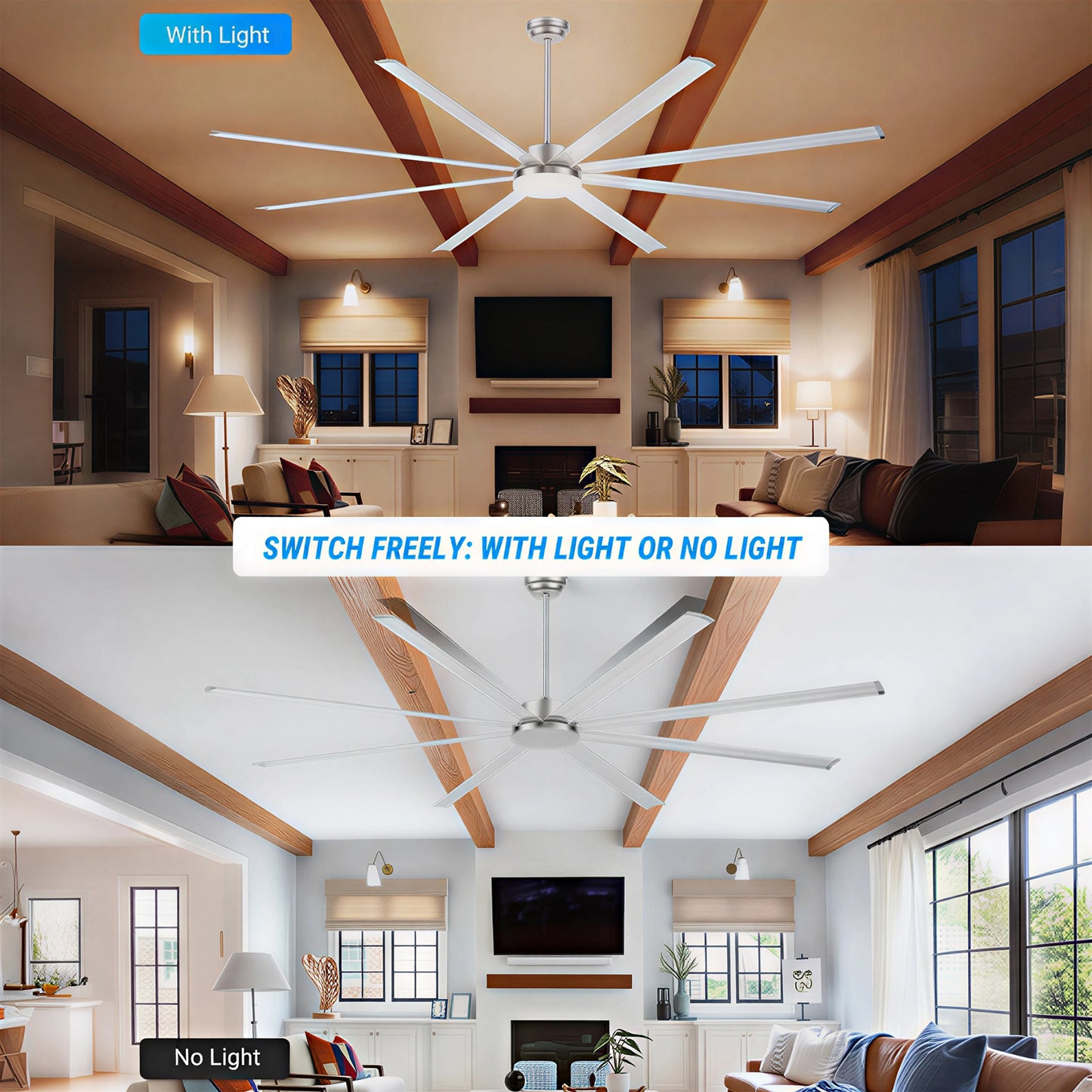 96" Silver Industrial Ceiling Fan with Light & Remote - view 5