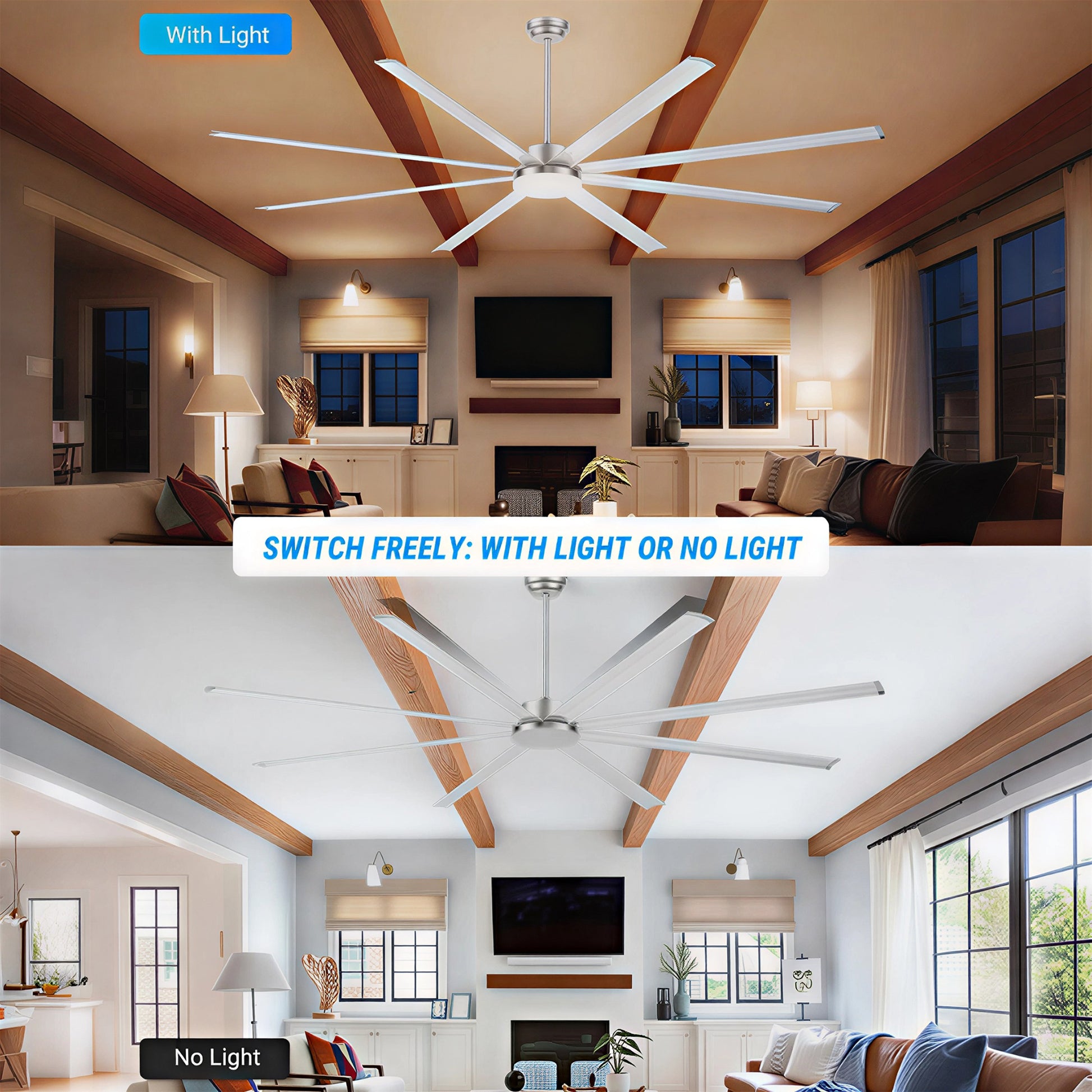 96" Silver Industrial Ceiling Fan with Light & Remote - view 5