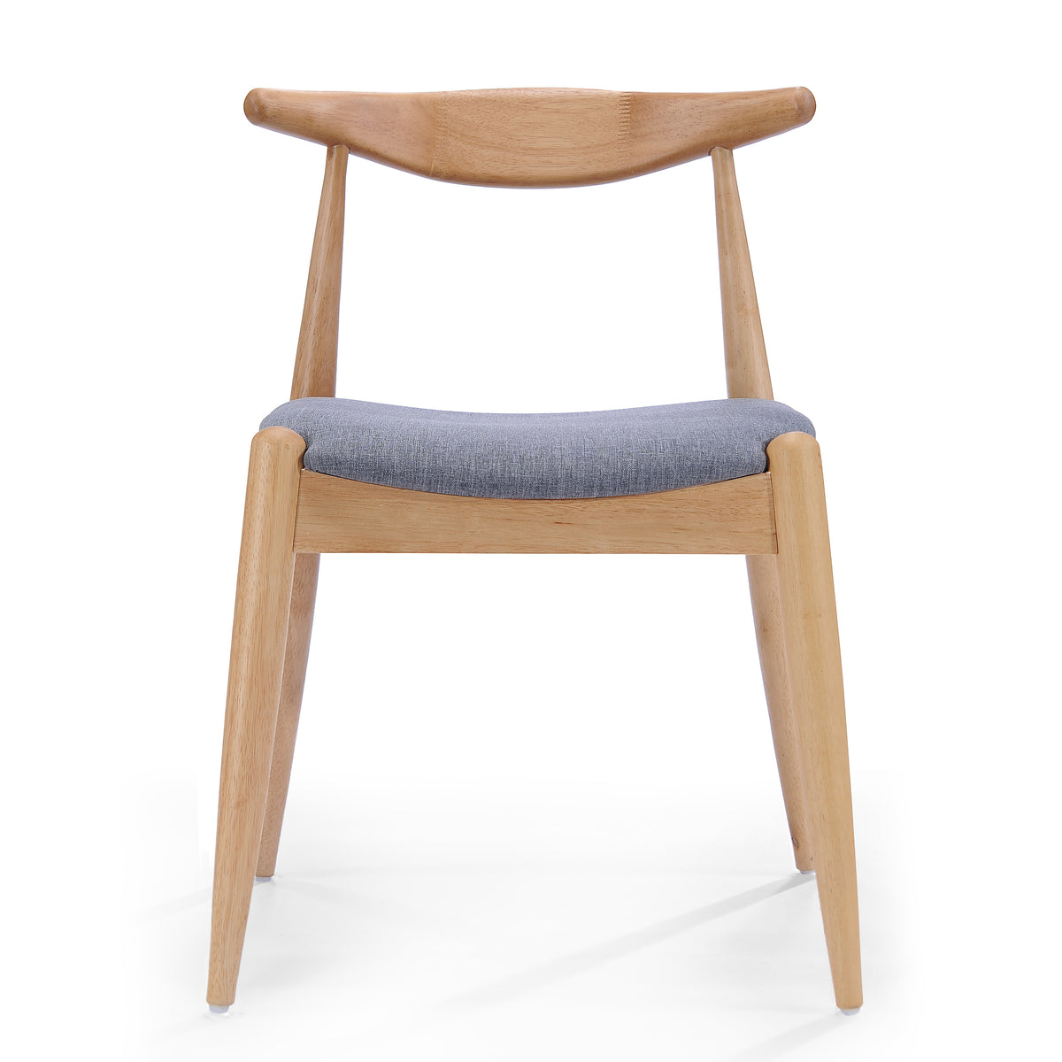 Set of 2 Natural Rubberwood Dining Chairs with Gray Cushion