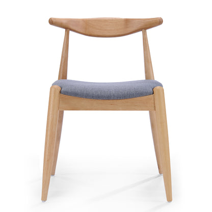 Set of 2 Natural Rubberwood Dining Chairs with Gray Cushion