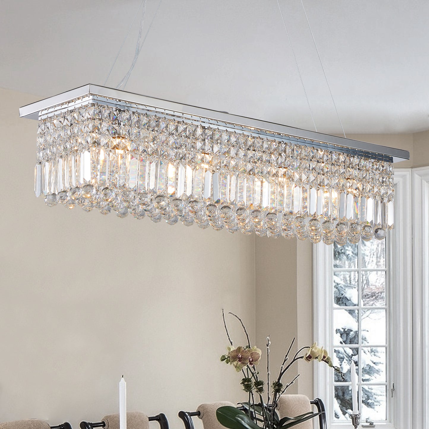 39.4" 8-Light Chrome Raindrop Crystal Chandelier - view 5