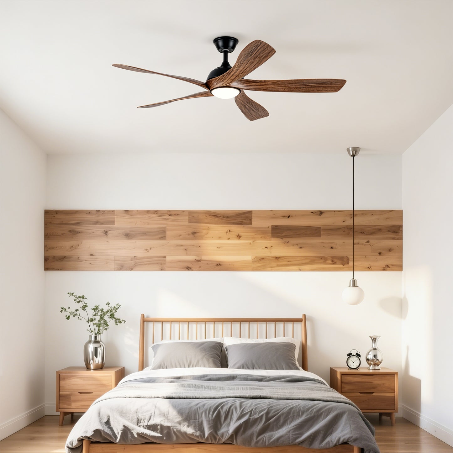 56" Matte Black & Wood Ceiling Fan with LED Light - view 6