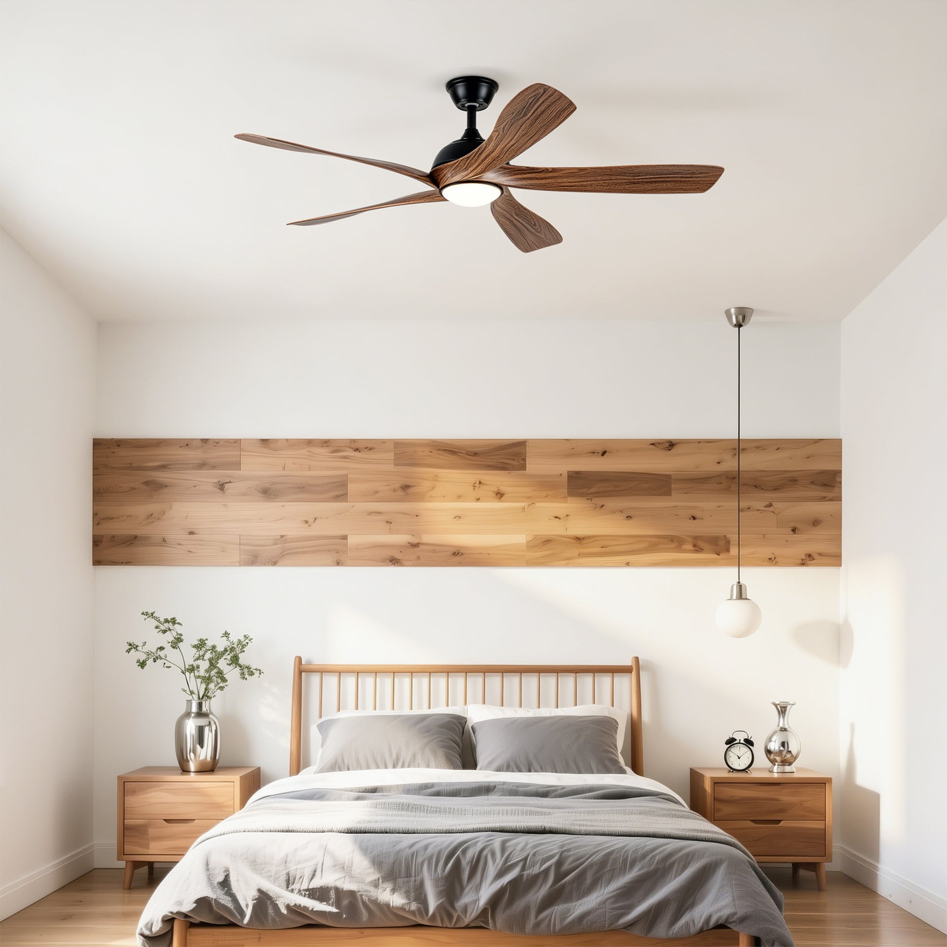 56" Matte Black & Wood Ceiling Fan with LED Light - view 6