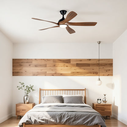 56" Matte Black & Wood Ceiling Fan with LED Light - view 6