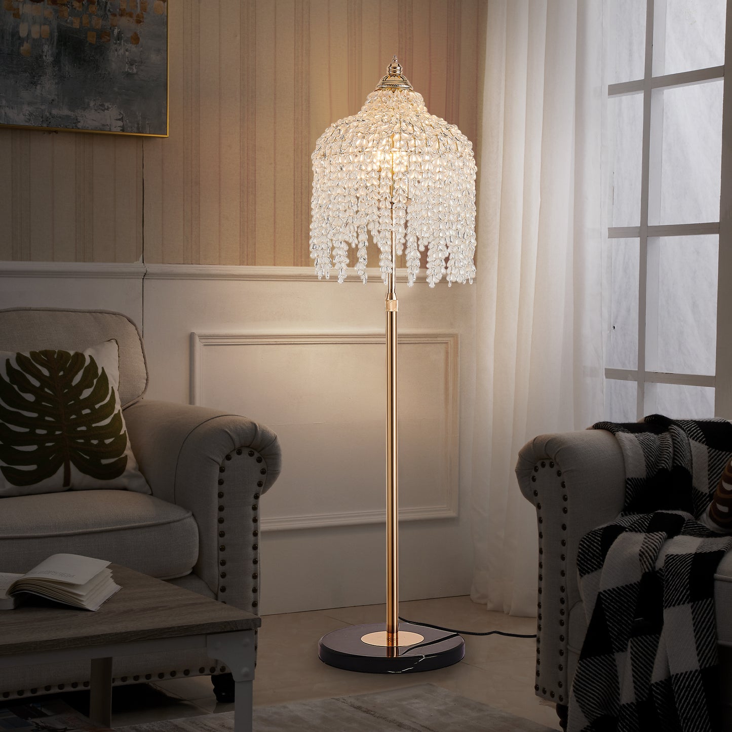 3-Light Gold Waterfall Crystal Floor Lamp - view 3
