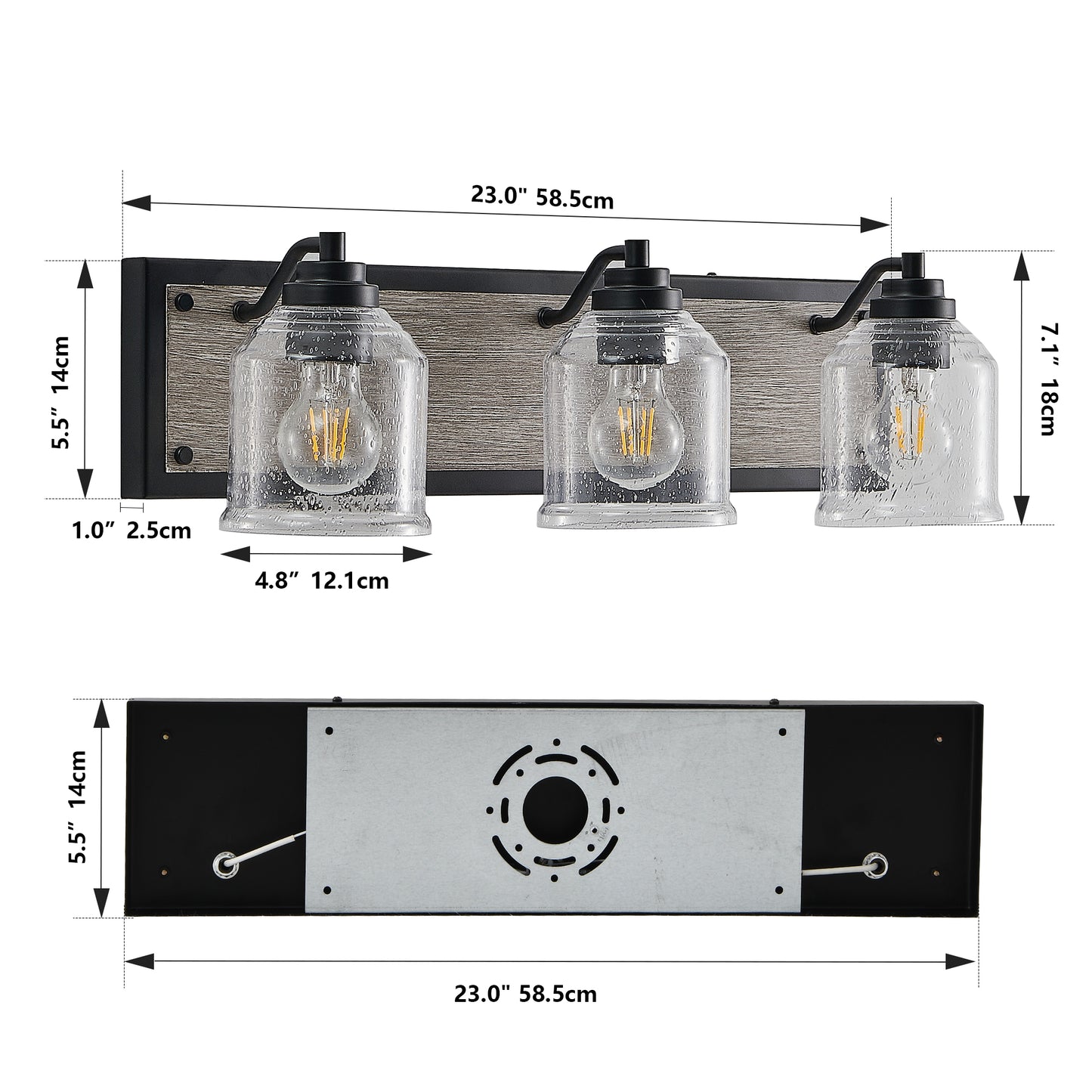 23" 3-Light Farmhouse Vanity Light with Seeded Glass - view 10