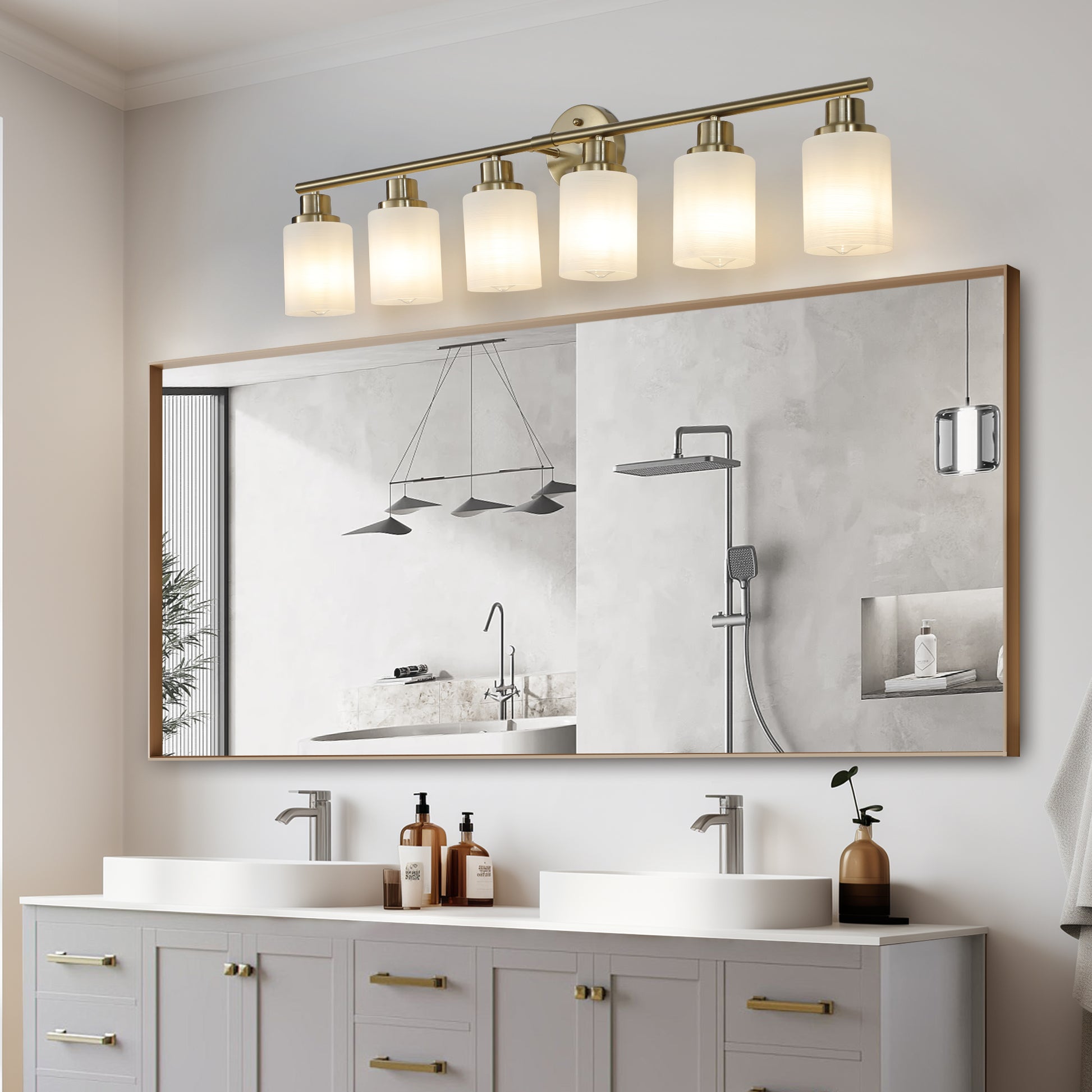 39" 6-Light Gold Vanity Wall Light with Frosted Glass - view 4