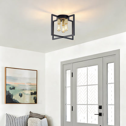 3-Light Black & Gold Geometric Semi Flush Chandelier - view 3