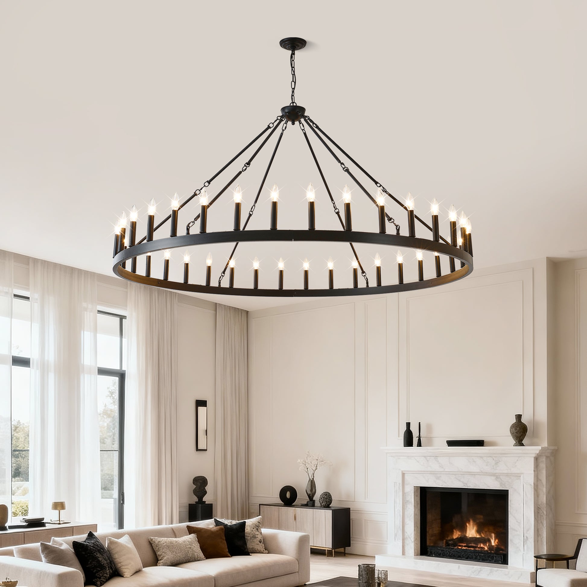 63.8" 36-Light Wagon Wheel Farmhouse Chandelier - view 5