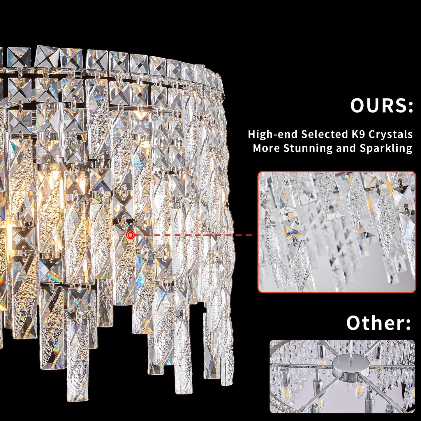 24" Modern Round Silver Crystal Chandelier - view 3