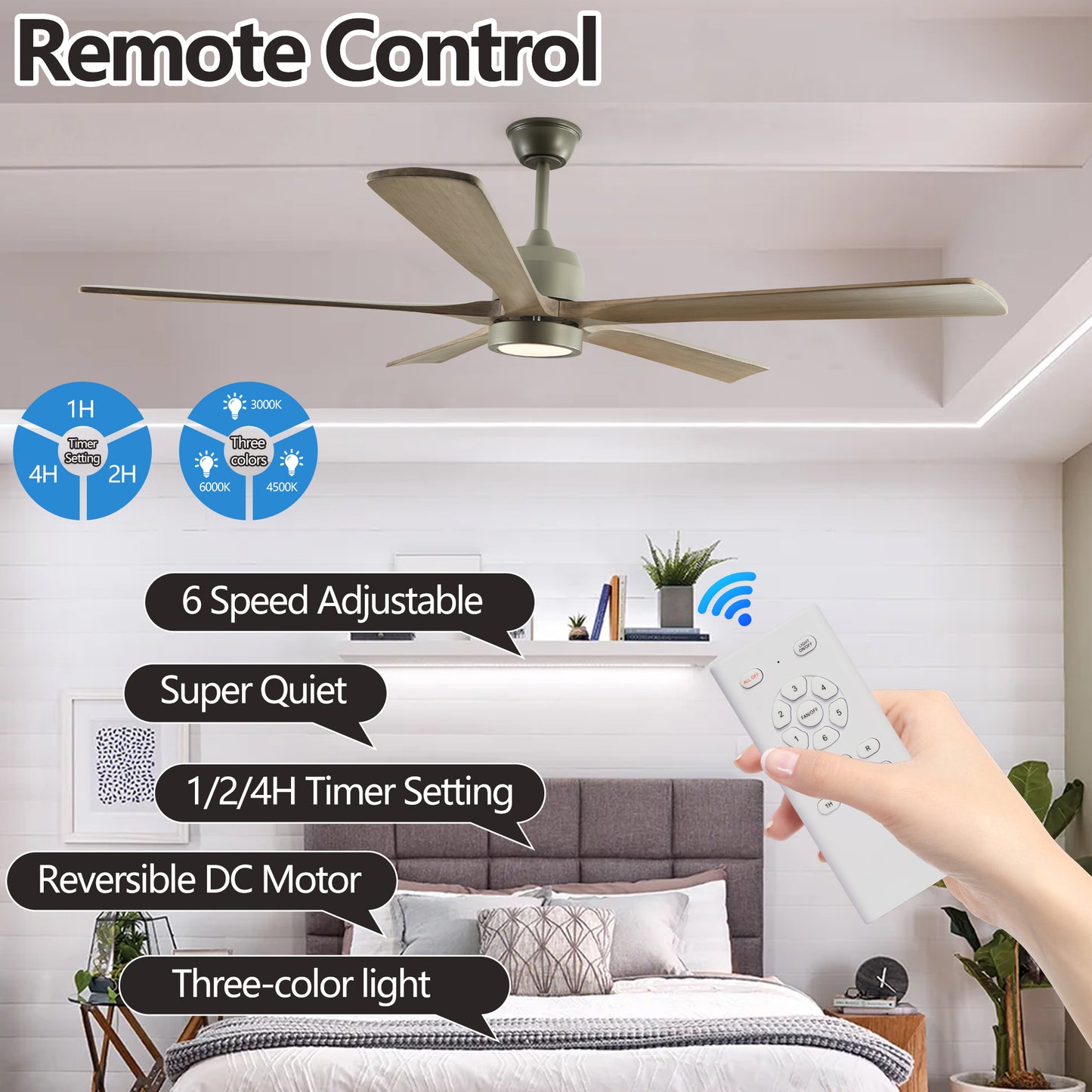 60" Olive Green Wood Ceiling Fan with Remote - view 2